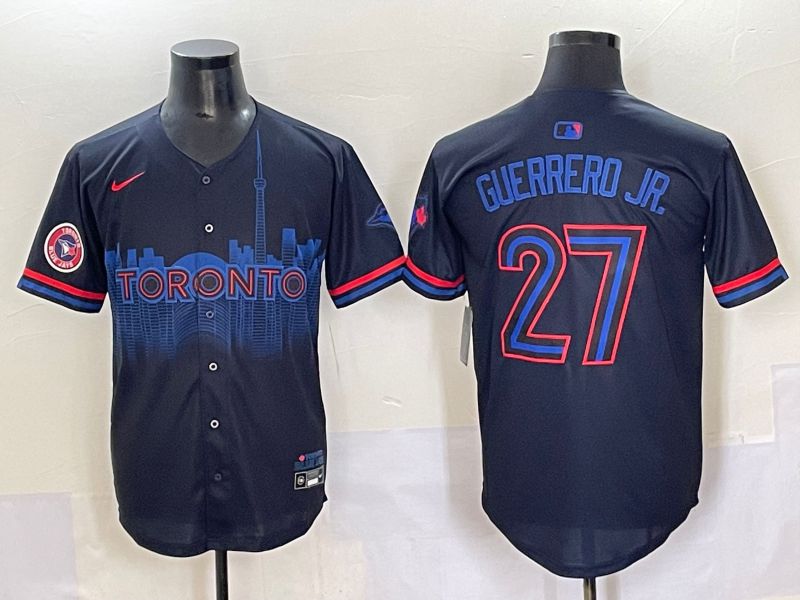 Men 2025 Toronto Blue Jays #27 Guerrero jr Black Joint Name Nike MLB Jersey style 6